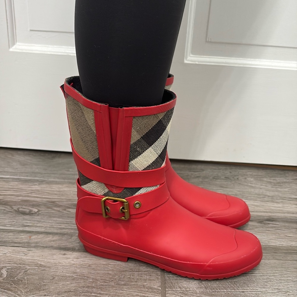BURBERRY Ref Rubber and Nova Check Canvas Buckle Rain Boots